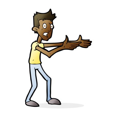 Çizgi film adamı umutsuzca açıklıyor.