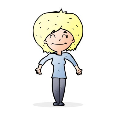 Çizgi filmdeki kadın omuzlarını silkiyor.