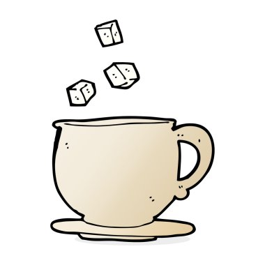karikatür çay fincanı şeker küpleriyle