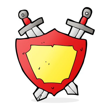 çizgi film kalkanı ve kılıçlar