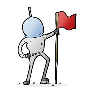 karikatür astronot bayrağı dikiyor