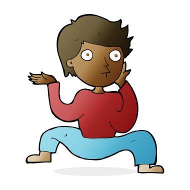 Çizgi filmci çocuk çılgın dans ediyor.