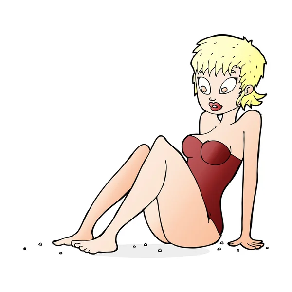 Dessin animé femme en maillot de bain — Image vectorielle