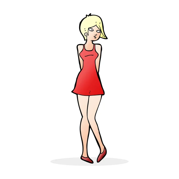 Dibujos animados mujer bonita en vestido — Vector de stock