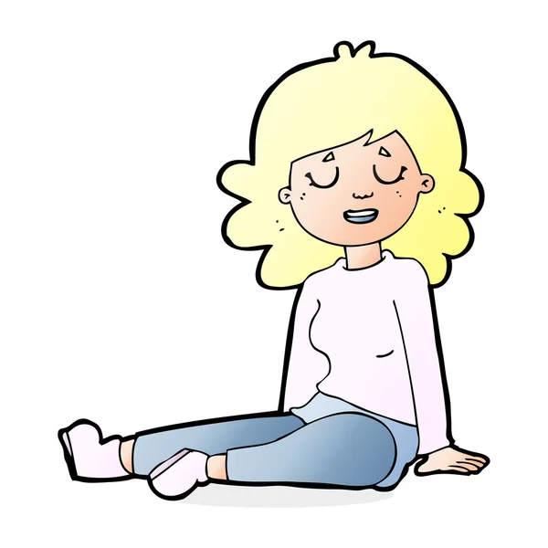 Dibujos animados mujer feliz sentado en el suelo — Archivo Imágenes Vectoriales