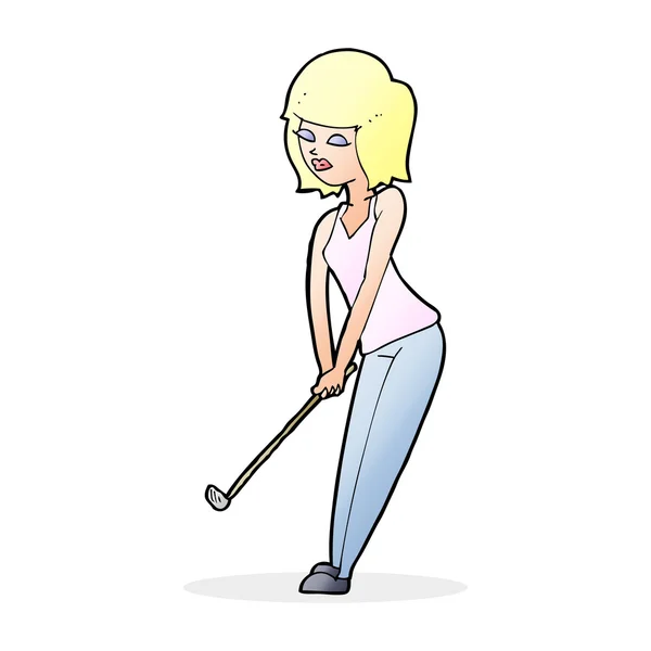 Cartoon vrouw spelen golf — Stockvector