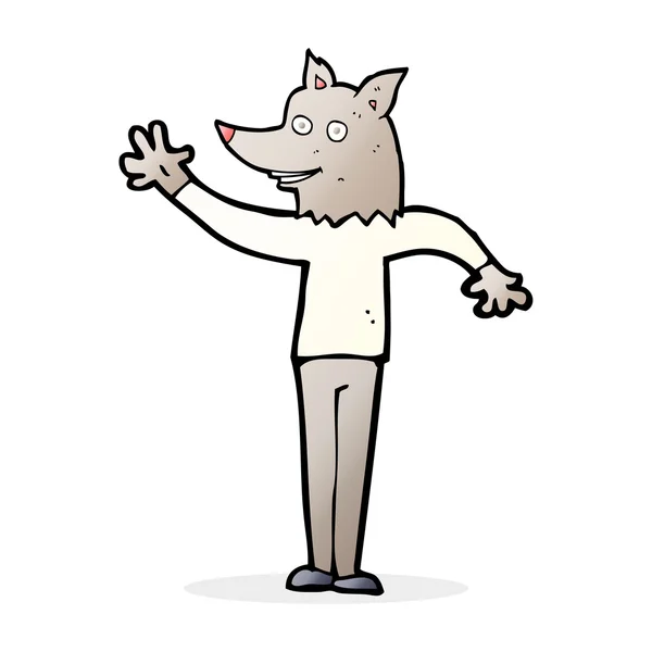 Cartoon waving wolf man — Stock Vector