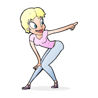 Çizgi film güzel kadın işaret ediyor.