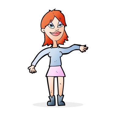 Çizgi filmdeki kadın el hareketi yapıyor.