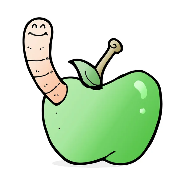 Pomme de dessin animé avec ver — Image vectorielle