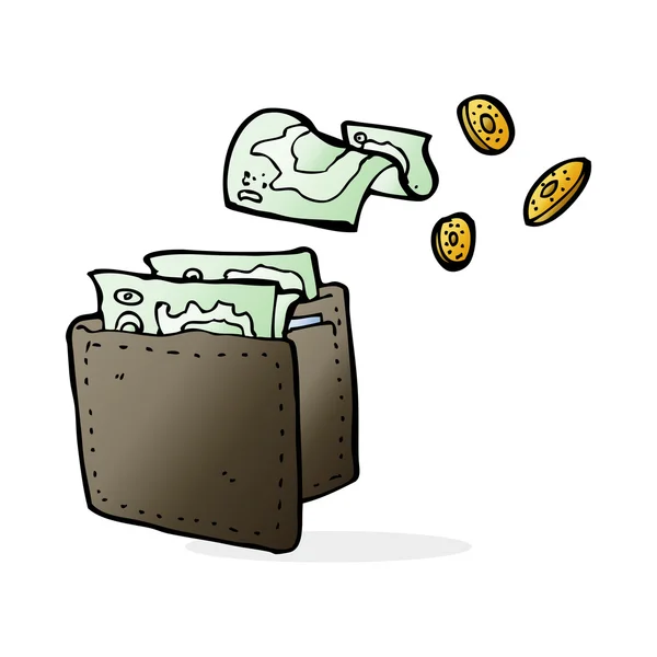 Portefeuille de dessin animé renverser de l'argent — Image vectorielle