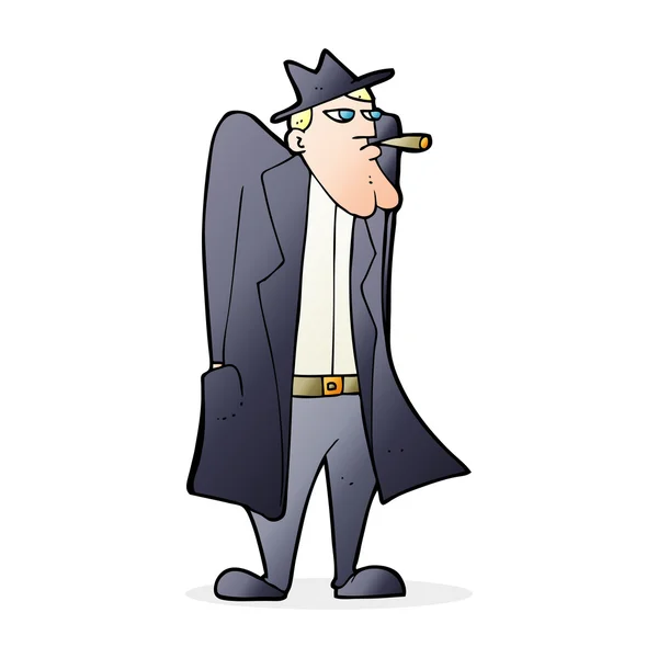 Hombre de dibujos animados en sombrero y gabardina — Vector de stock