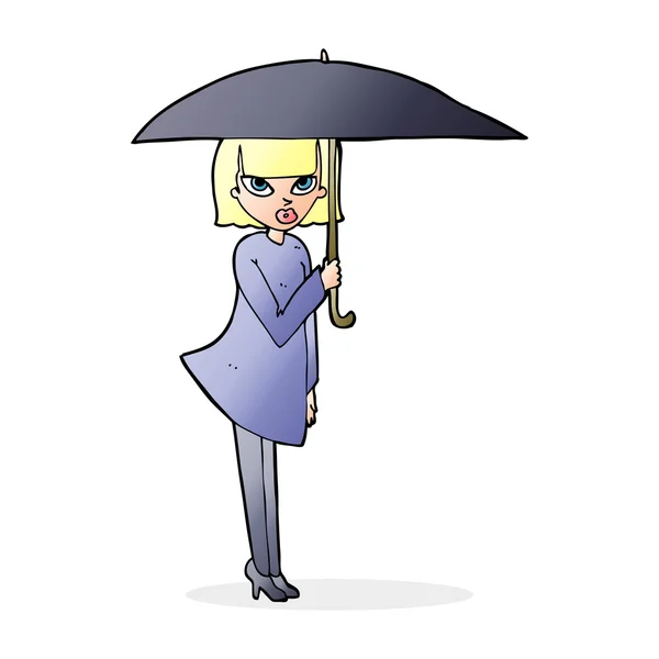 Mulher dos desenhos animados com guarda-chuva —  Vetores de Stock