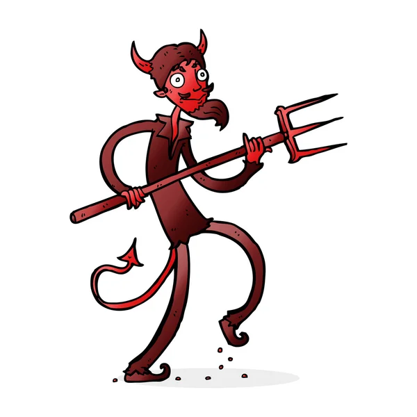 Diabeł z kreskówki z widłami — Wektor stockowy
