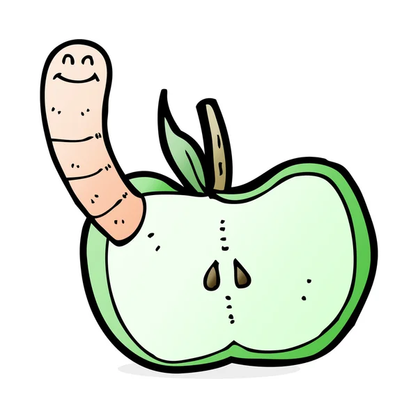 Jabłko kreskówki z robakiem — Wektor stockowy