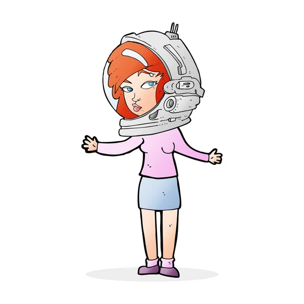 우주인 헬멧을 쓰고 있는 만화 여성 — 스톡 벡터