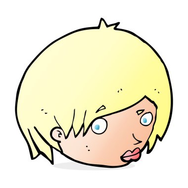 Kaşlarını kaldırmış çizgi film kadın yüzü.