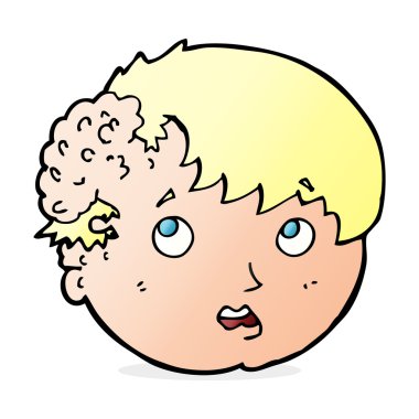 Kafasında çirkin bir büyüme olan çizgi film çocuğu.