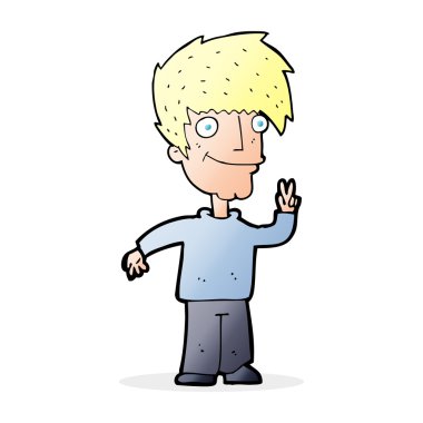 Çizgi filmci barış işareti veriyor.