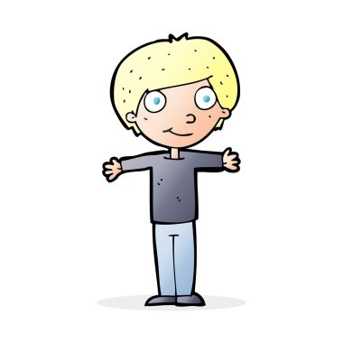 Çizgi filmdeki kolları açık mutlu çocuk