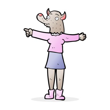 karikatür işaret eden kurt adam kadın