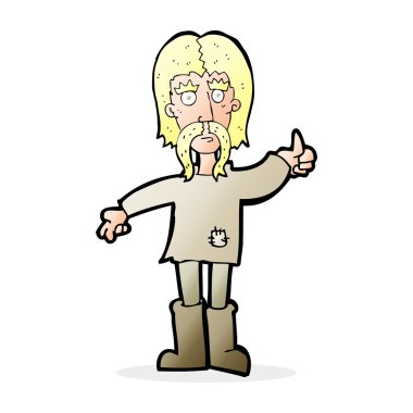 çizgi filmdeki hippi adam başparmak işareti veriyor.