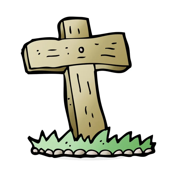 Kuburan salib kayu kartun - Stok Vektor