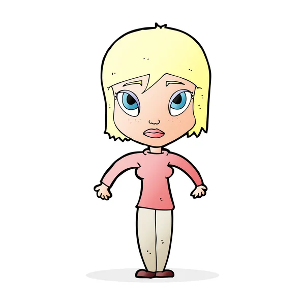 Cartoon vrouw shrugging schouders — Stockvector