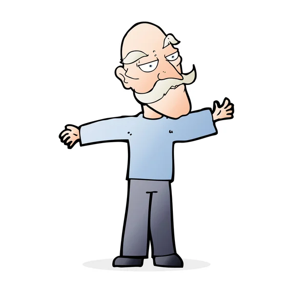 Cartoon old man spreading arms wide — Stock Vector