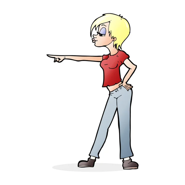 Cartoon hip vrouw wijzend — Stockvector