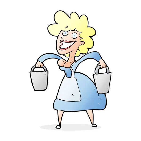 Cartoon melkmeisje dragen emmers — Stockvector