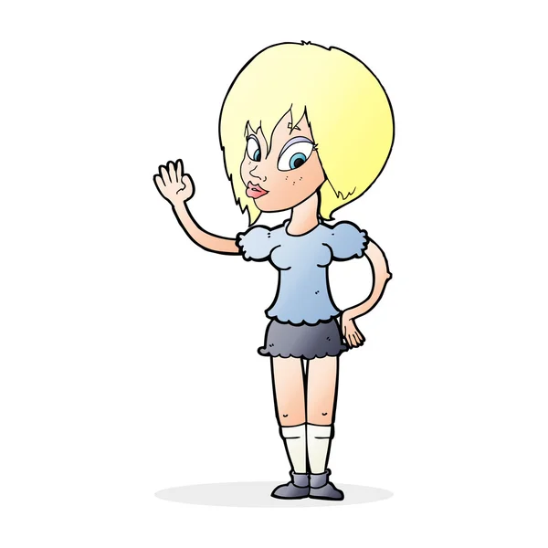 Cartoon mooi vrouw zwaaien — Stockvector