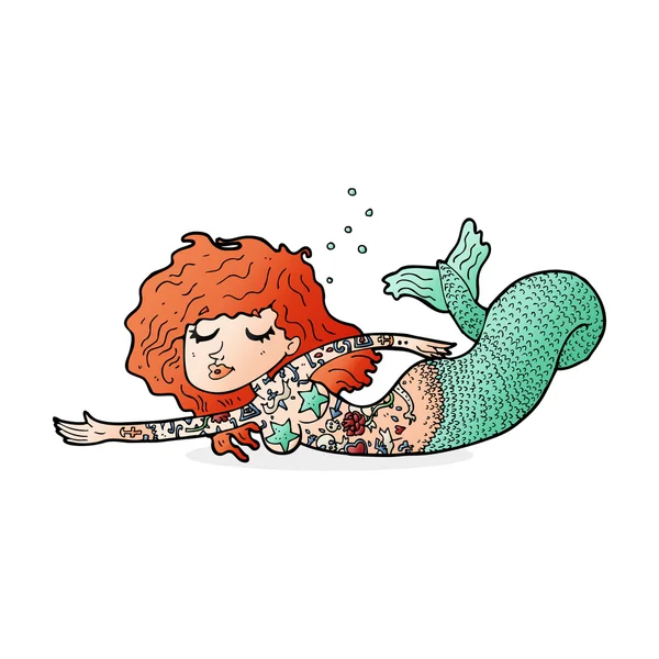 Sirena de dibujos animados con tatuajes — Archivo Imágenes Vectoriales