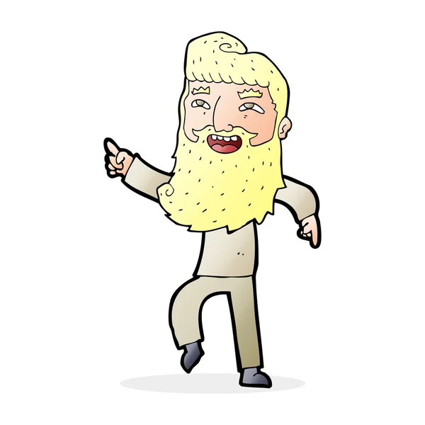 Hombre de dibujos animados con barba riendo y señalando — Vector de stock