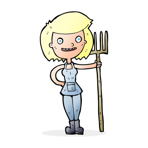 Cartoon happy farmer girl — Stock Vector