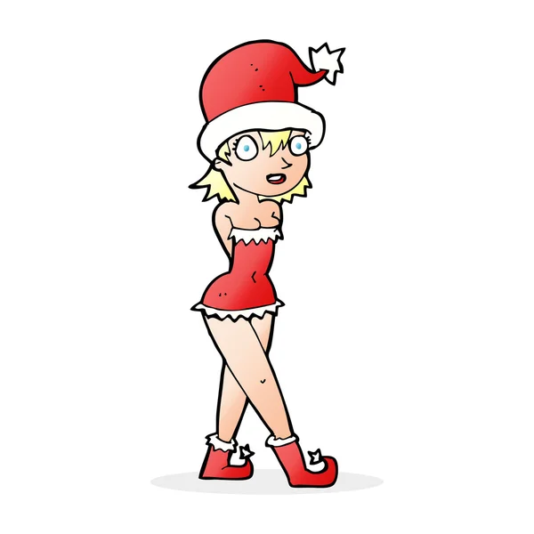 Femme dessin animé en costume d'elfe de Noël — Image vectorielle