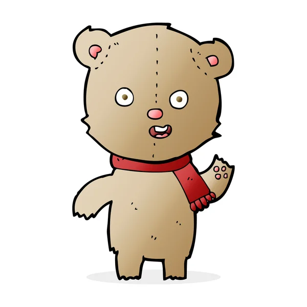 Cartoon zwaaien teddybeer met sjaal — Stockvector