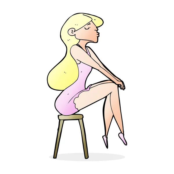 Dessin animé femme assise sur tabouret — Image vectorielle