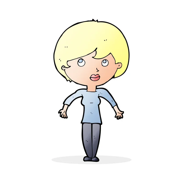 Cartoon vrouw shrugging schouders — Stockvector