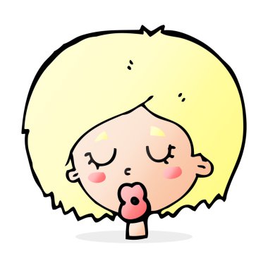 Çizgi filmdeki kadın gözleri kapalı.