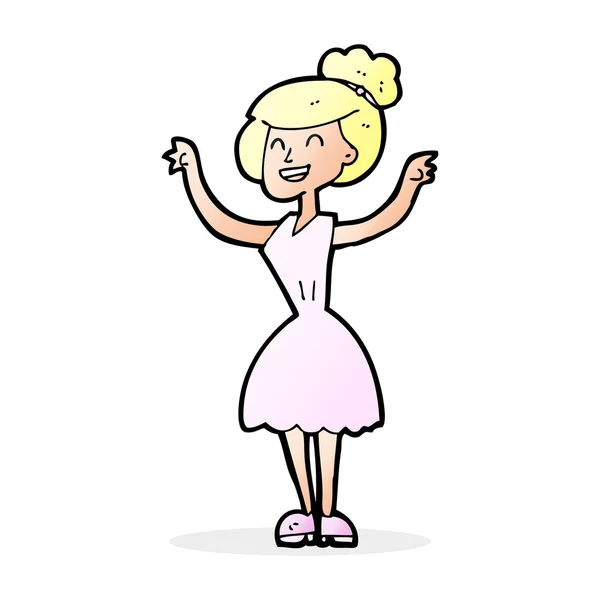 Mulher dos desenhos animados com braços levantados — Vetor de Stock