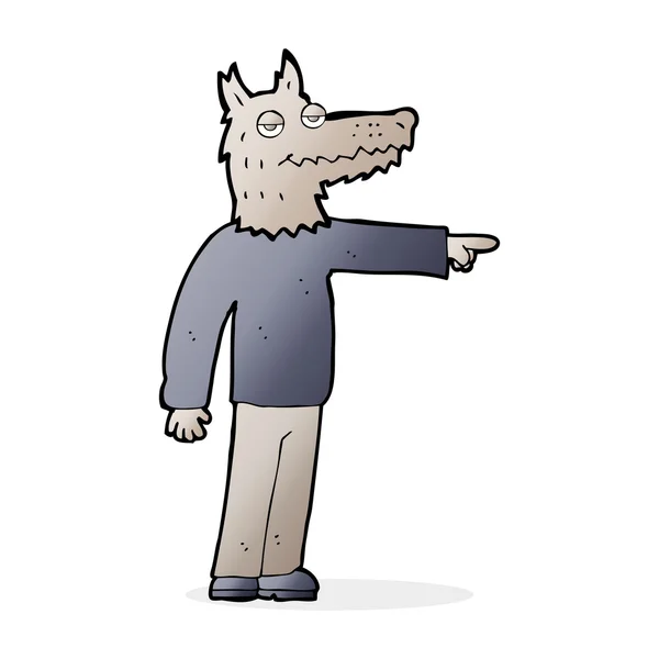 Dessin animé loup homme pointant — Image vectorielle