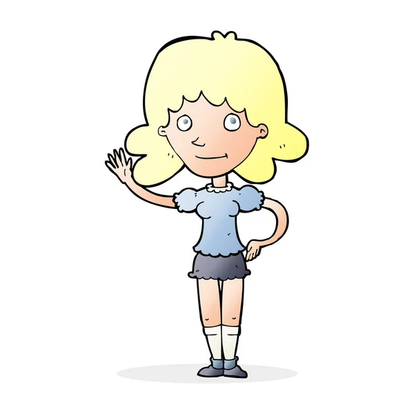 Cartoon vrouw zwaaien — Stockvector