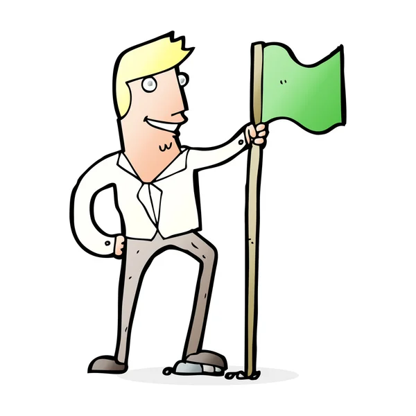 Dessin animé homme plantation drapeau — Image vectorielle