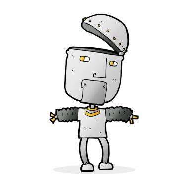 Açık kafalı komik çizgi film robotu.