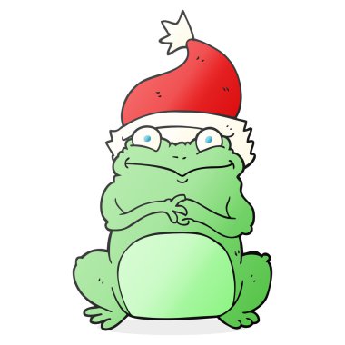 çizgi film kurbağa giyen Noel şapka