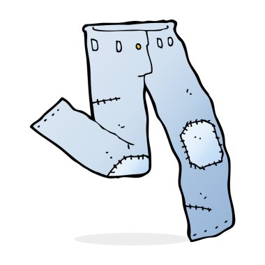 Çizgi film yamalı eski kot pantolon