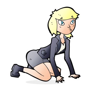 Çizgi filmdeki kadın dizlerinin üstünde