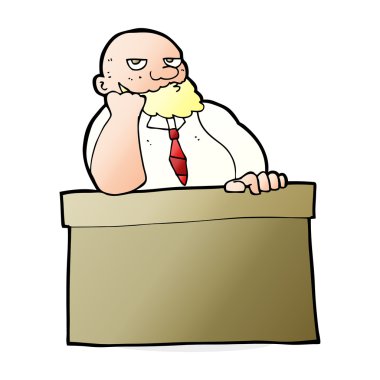 Masada sıkılmış bir adam var.