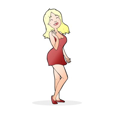 kokteyl elbisesi içinde güzel bir kadın karikatür